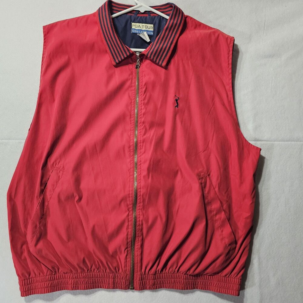 PGA Tour Collection Men's Golf Windbreaker Vest XL Red Full Front Zip.